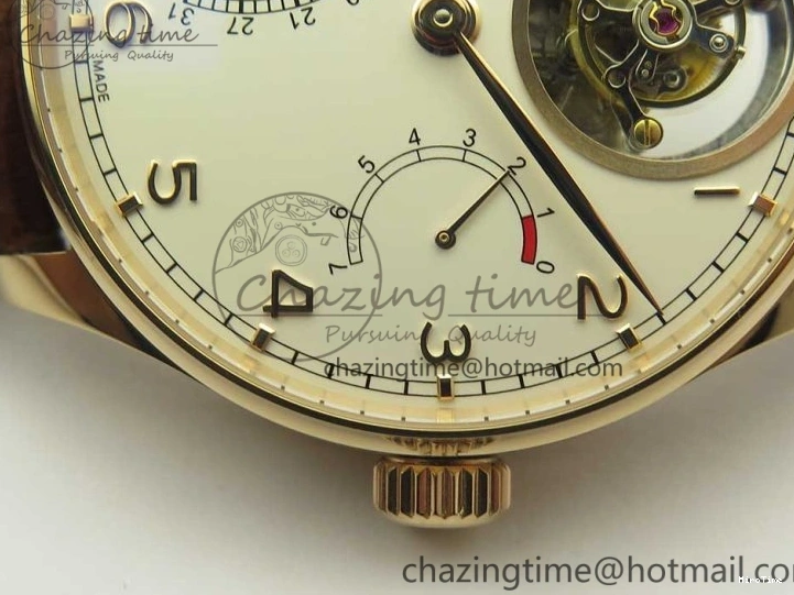 MIROTIME 0209 Portuguese Tourbillon IW504602 RG ZF Best Edition White Dial on Brown Leather Strap Stretchable 7178